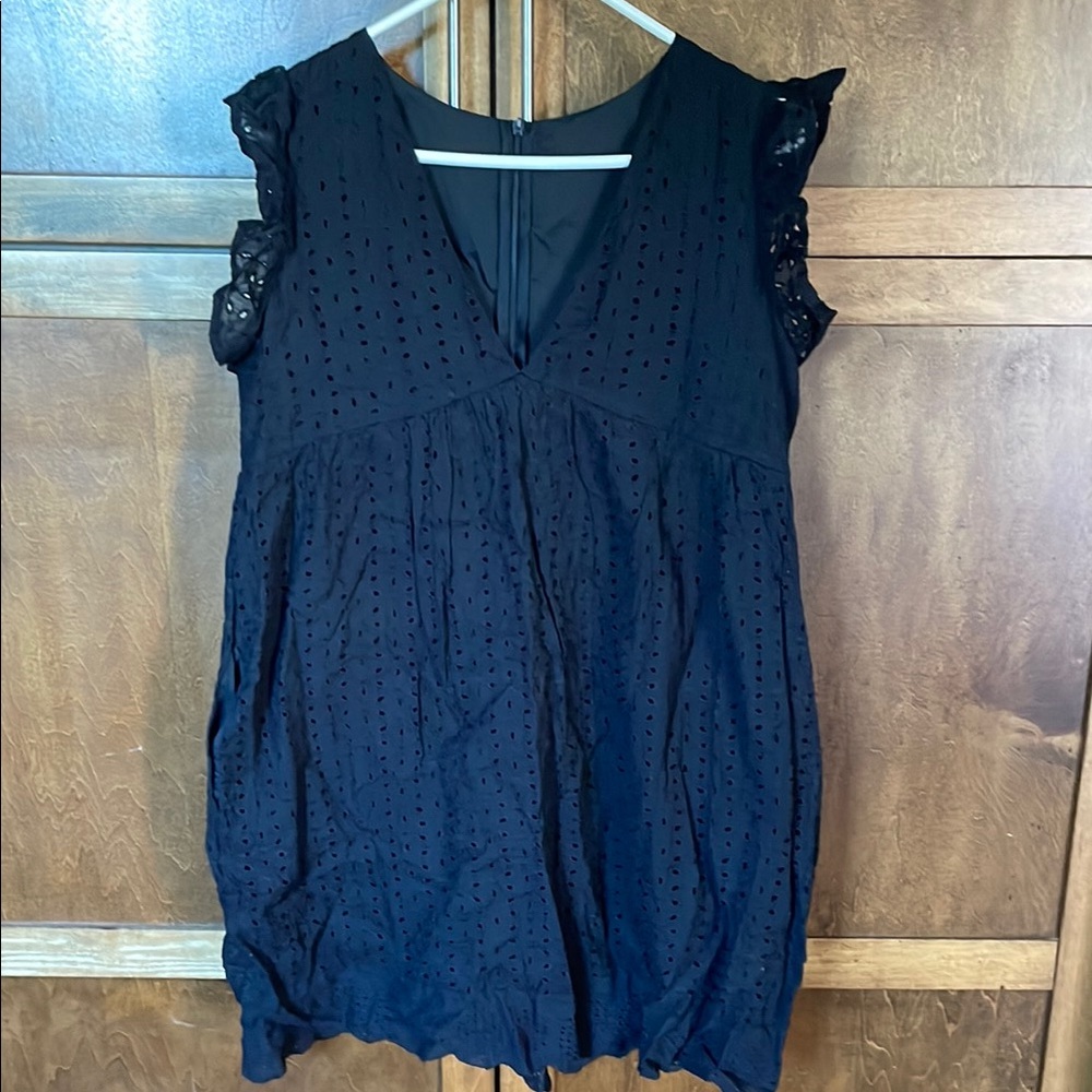 Black Eyelet Ruffled Cap Sleeve Dress